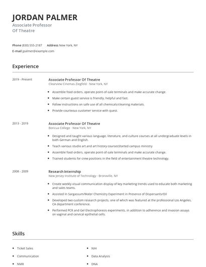 Associate Professor Of Theatre Resume