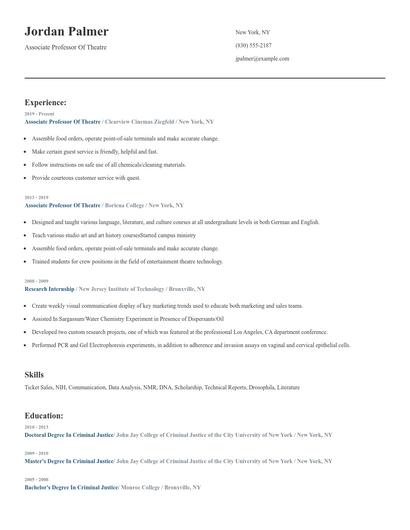 Associate Professor Of Theatre Resume