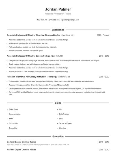 Associate Professor Of Theatre Resume