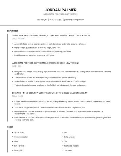 Associate Professor Of Theatre Resume