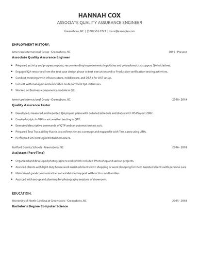 Associate Quality Assurance Engineer Resume