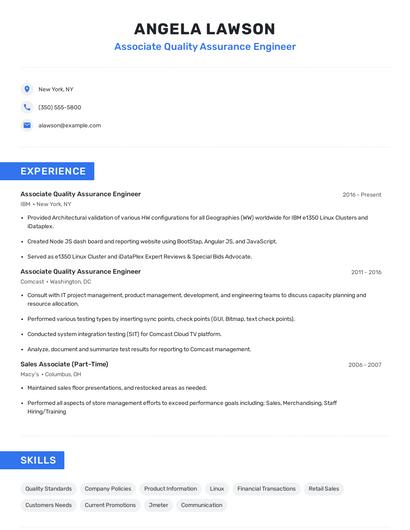 Associate Quality Assurance Engineer Resume