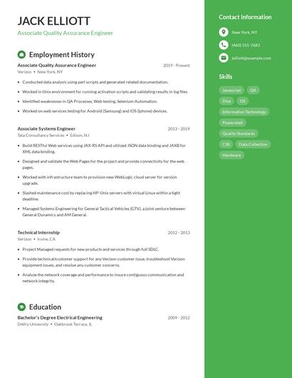 Associate Quality Assurance Engineer Resume