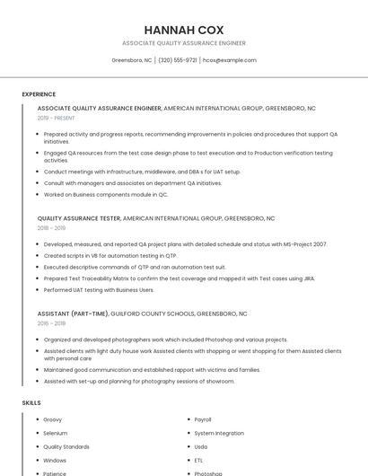 Associate Quality Assurance Engineer Resume