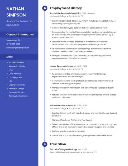 Associate Research Specialist Resume