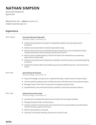 Associate Research Specialist Resume