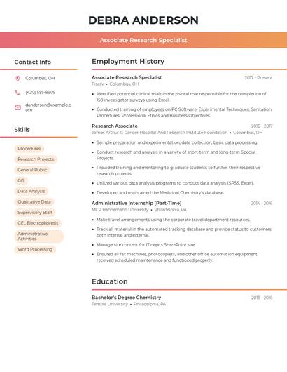 Associate Research Specialist Resume