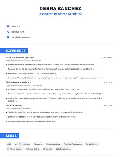 Associate Research Specialist Resume