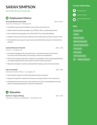 Associate Research Specialist Resume