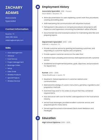 Associate Specialist Resume