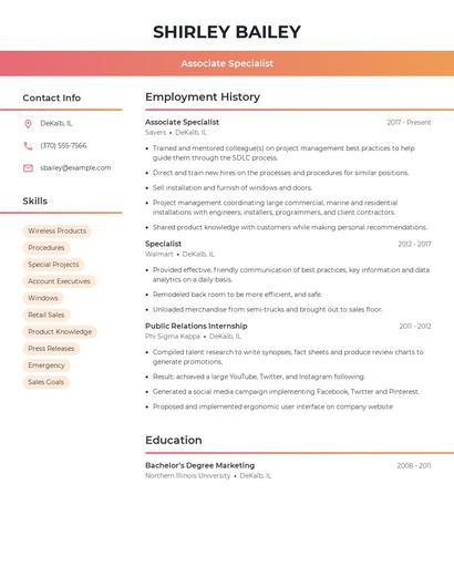 Associate Specialist Resume