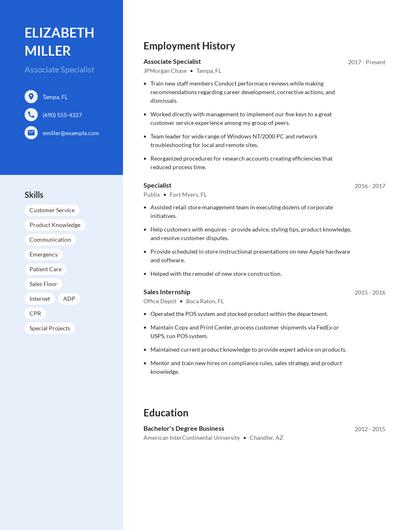 Associate Specialist Resume