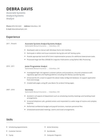 Associate Systems Analyst/Systems Analyst Resume