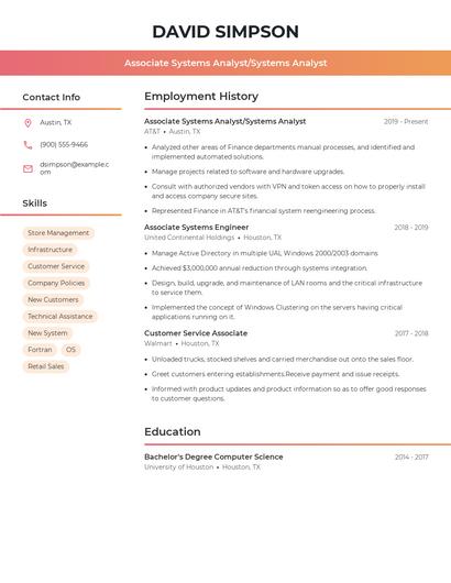 Associate Systems Analyst/Systems Analyst Resume