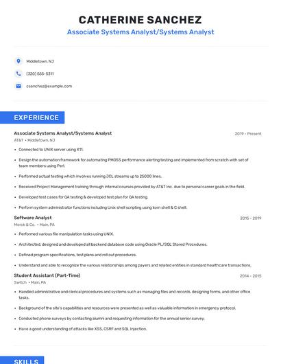 Associate Systems Analyst/Systems Analyst Resume