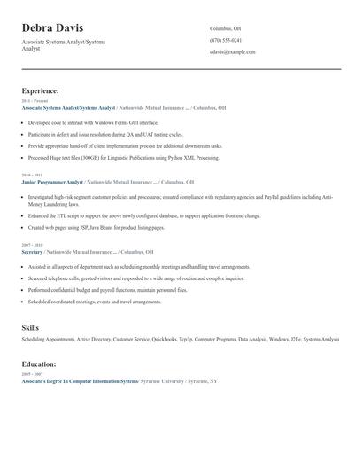 Associate Systems Analyst/Systems Analyst Resume