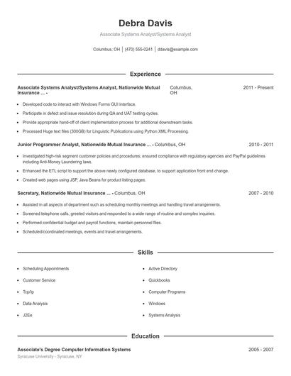 Associate Systems Analyst/Systems Analyst Resume