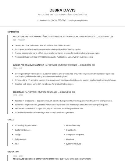 Associate Systems Analyst/Systems Analyst Resume