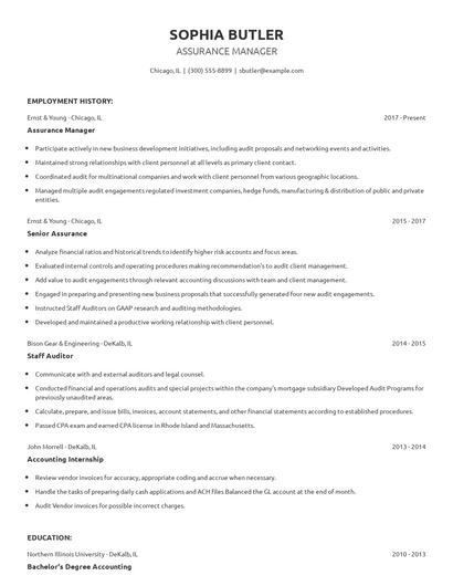 Assurance Manager Resume