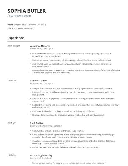 Assurance Manager Resume