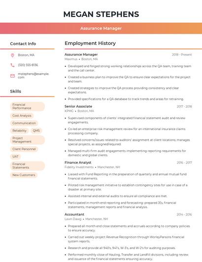 Assurance Manager Resume