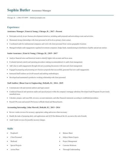 Assurance Manager Resume