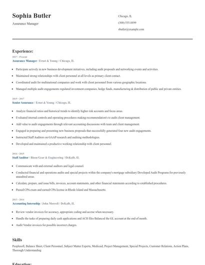 Assurance Manager Resume