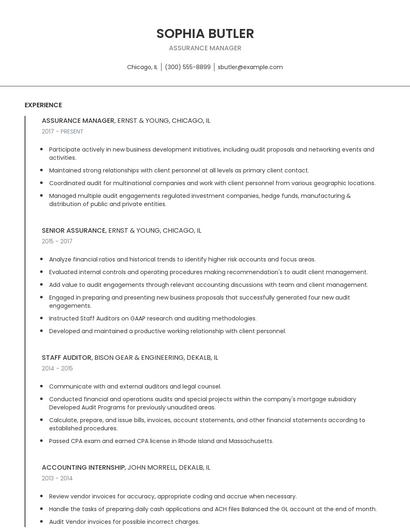 Assurance Manager Resume