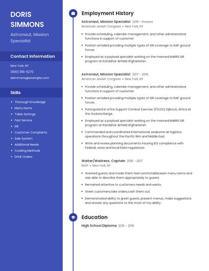 Astronaut, Mission Specialist Resume