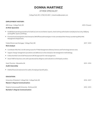 At-Risk Specialist Resume