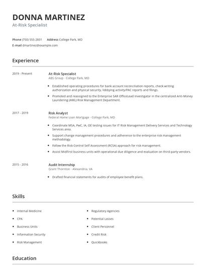 At-Risk Specialist Resume