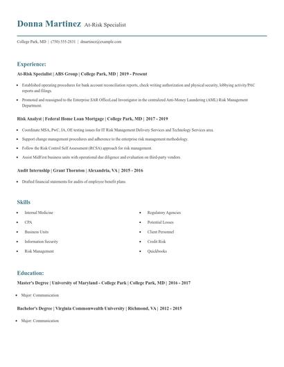 At-Risk Specialist Resume