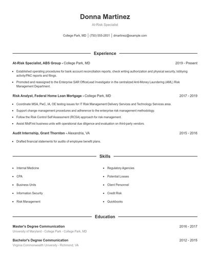 At-Risk Specialist Resume