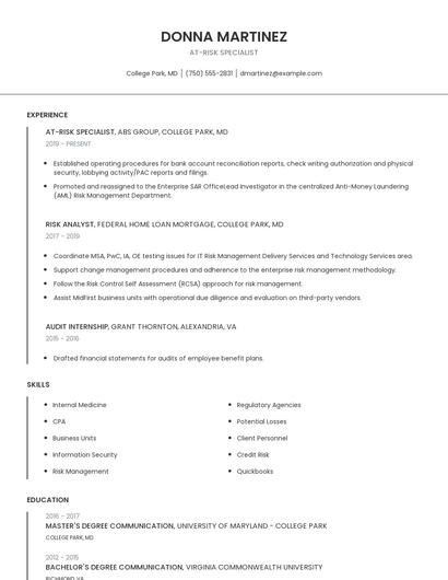At-Risk Specialist Resume
