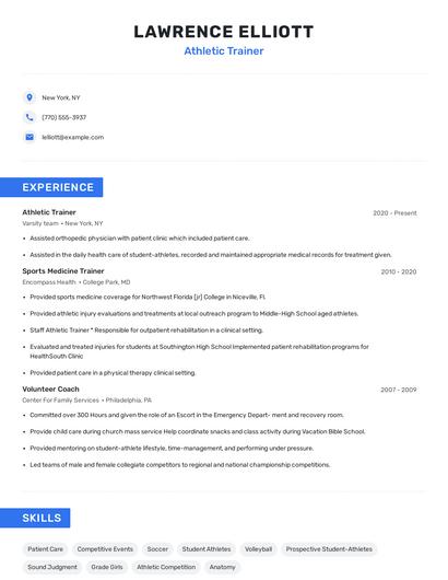 Athletic Trainer Resume
