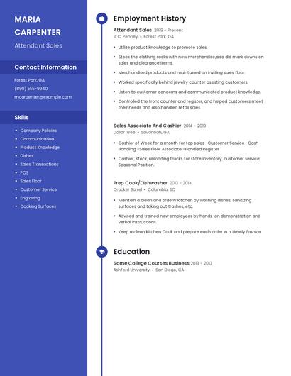 Attendant Sales Resume