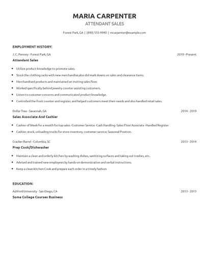 Attendant Sales Resume