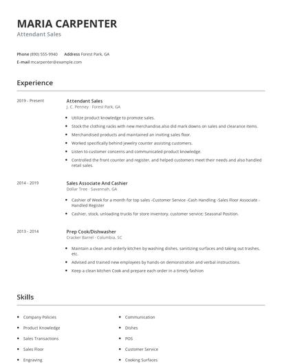 Attendant Sales Resume