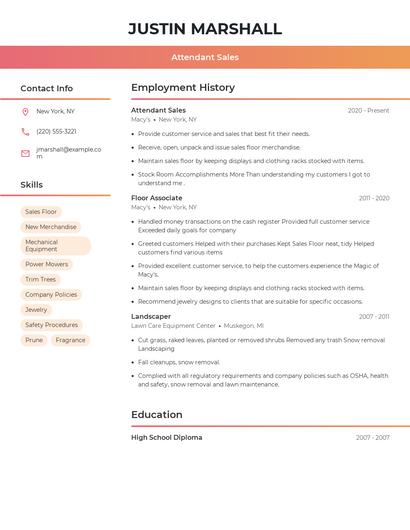 Attendant Sales Resume