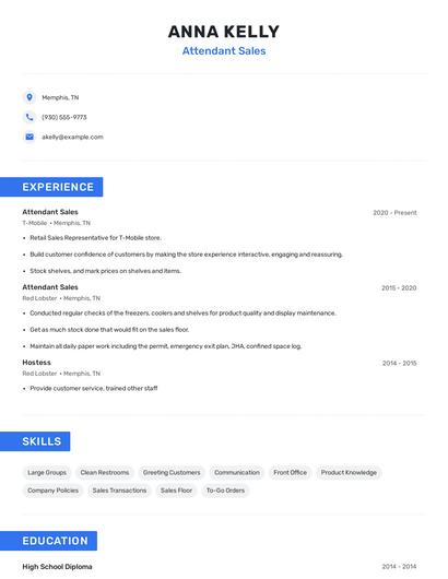 Attendant Sales Resume