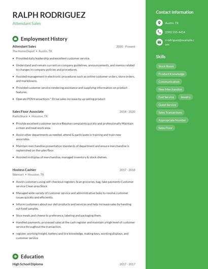 Attendant Sales Resume