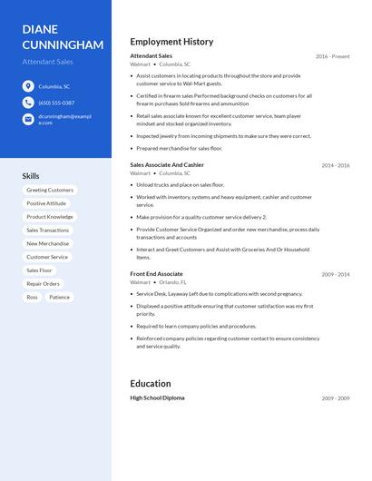 Attendant Sales Resume