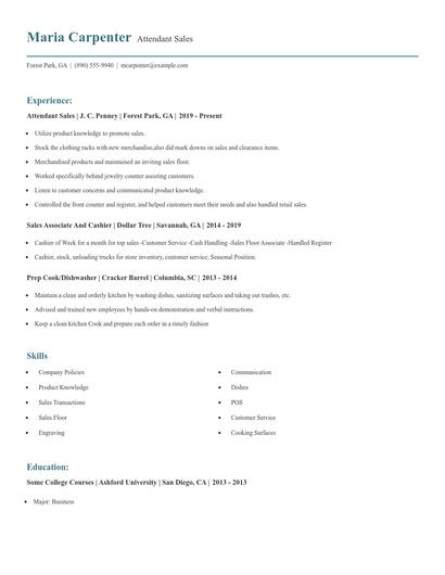 Attendant Sales Resume