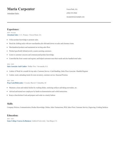 Attendant Sales Resume