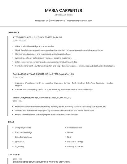 Attendant Sales Resume