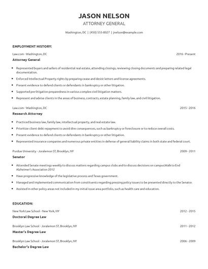 Attorney General Resume