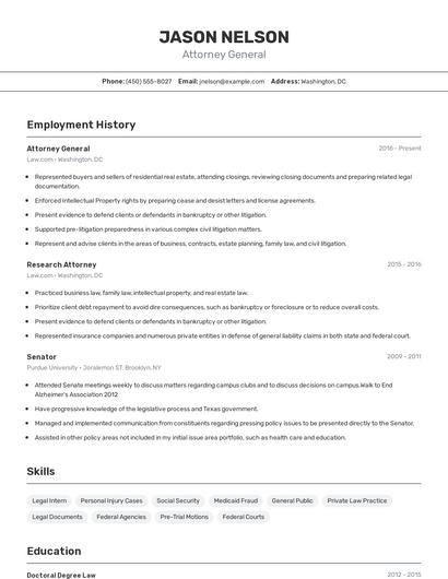 Attorney General Resume