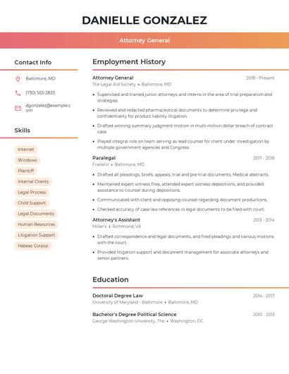 Attorney General Resume