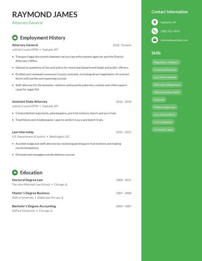 Attorney General Resume