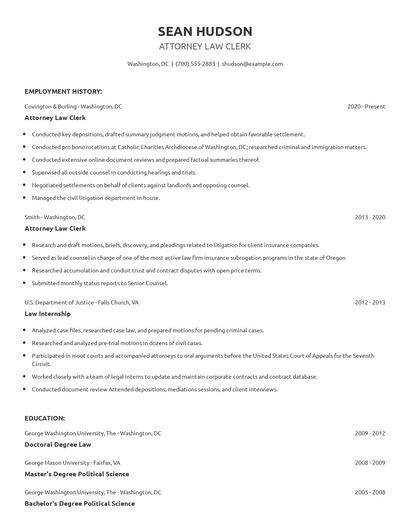 Attorney Law Clerk Resume